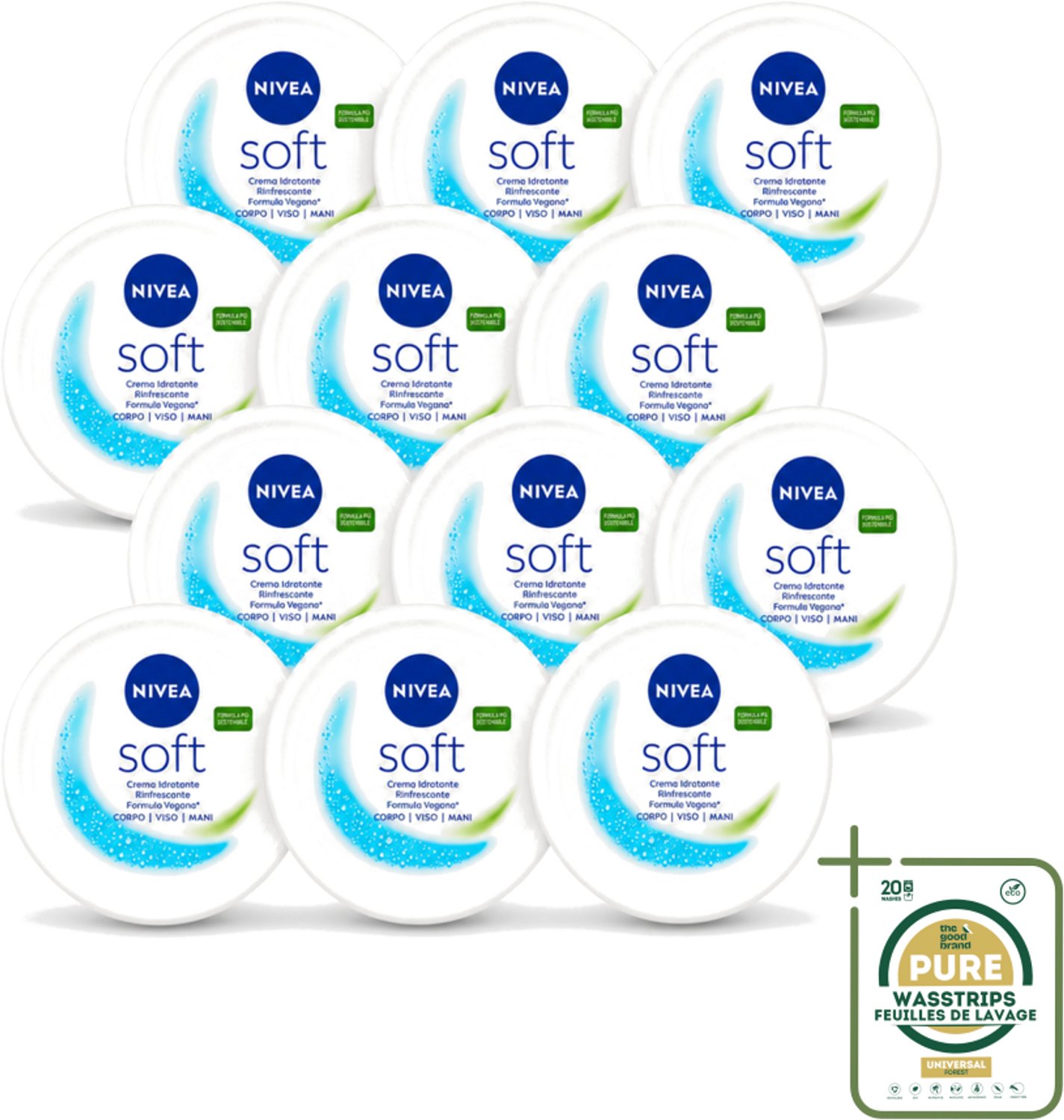 12 x Nivea – Crème – Soft - 300 ml - Wasstrips - Hydratatie - Crème - Huid Verzorging - Zachte Huid - Dagelijks Gebruik
