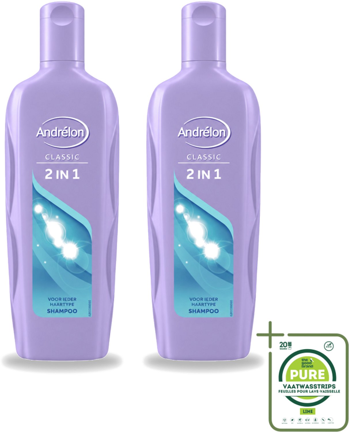 2 x Andrélon – Shampoo – 2-in-1 – 450 ml - Grootverpakking - Vaatwasstrips - Shampoo 2 In 1 - Haar Reinigen - Haar Verzorgen - Zacht Haar - Soepel Haar