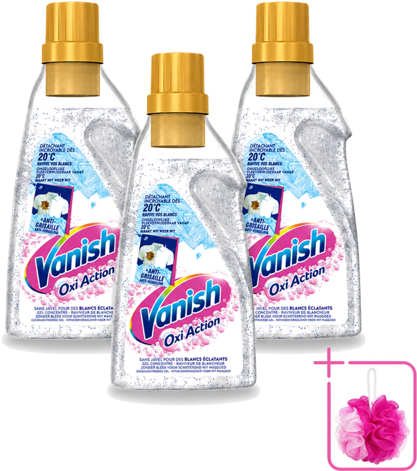 3 x Vanish – Wasbooster Gel – Oxi Action Whitening – 750 ml - Bulkverpakking - Wasbooster - Douchemop - Witte was