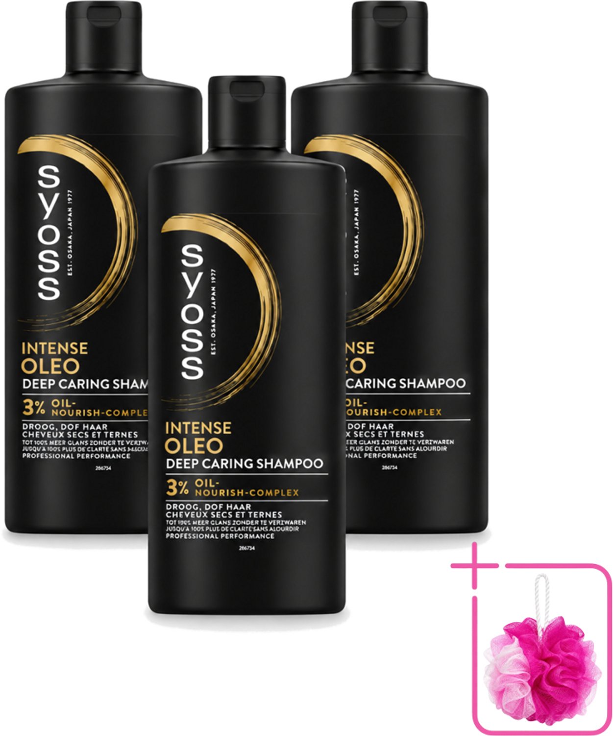3 x Syoss – Shampoo – Oleo – 440 ml - Bulkverpakking - Voedend shampoo - Douchemop - Droog haar