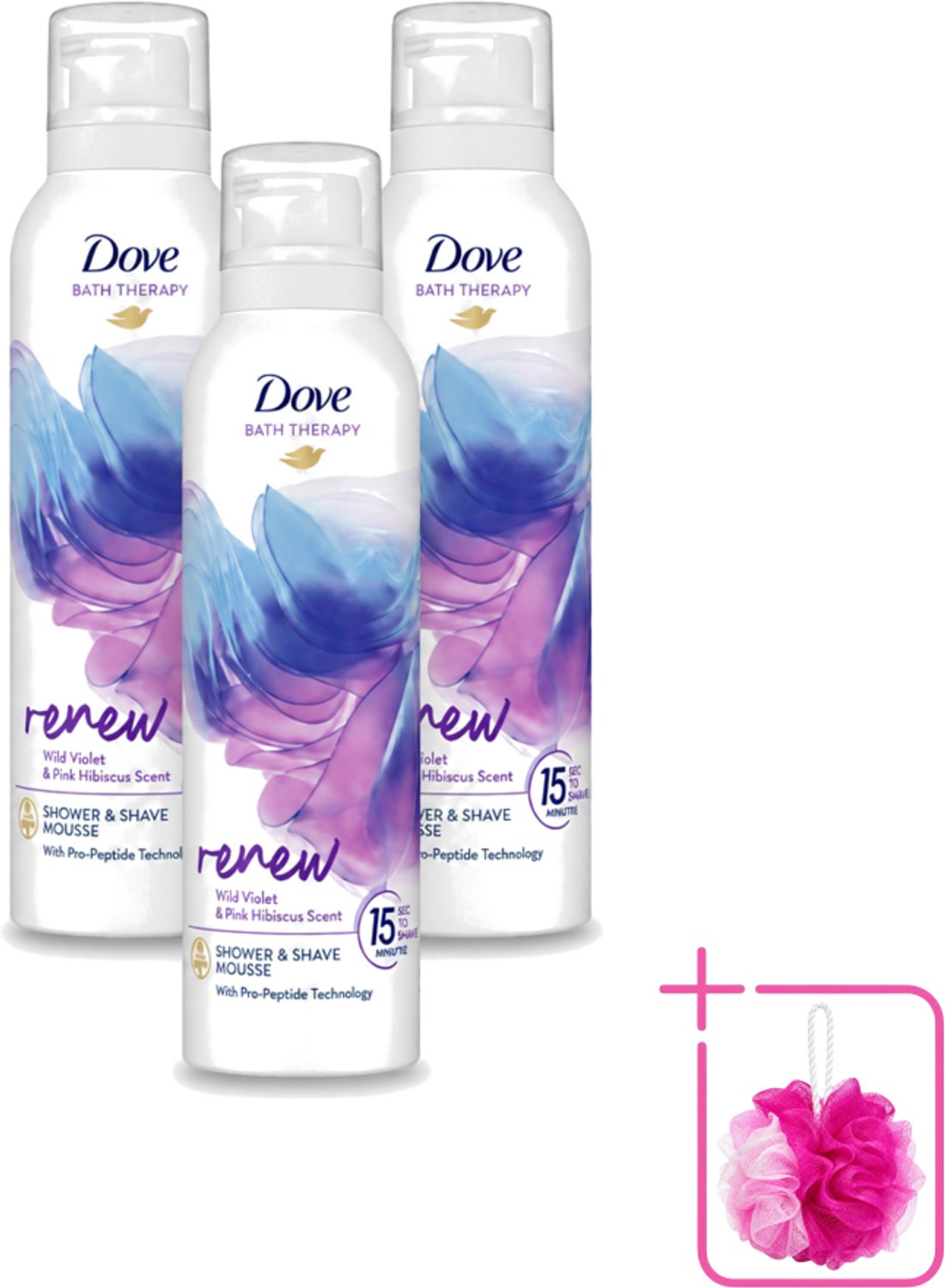 3 x Dove – Douche- & Scheerschuim – Bath Therapy Renew – 200 ml - Bulkverpakking - Douche en scheerschuim - Douchemop - Huidvernieuwing