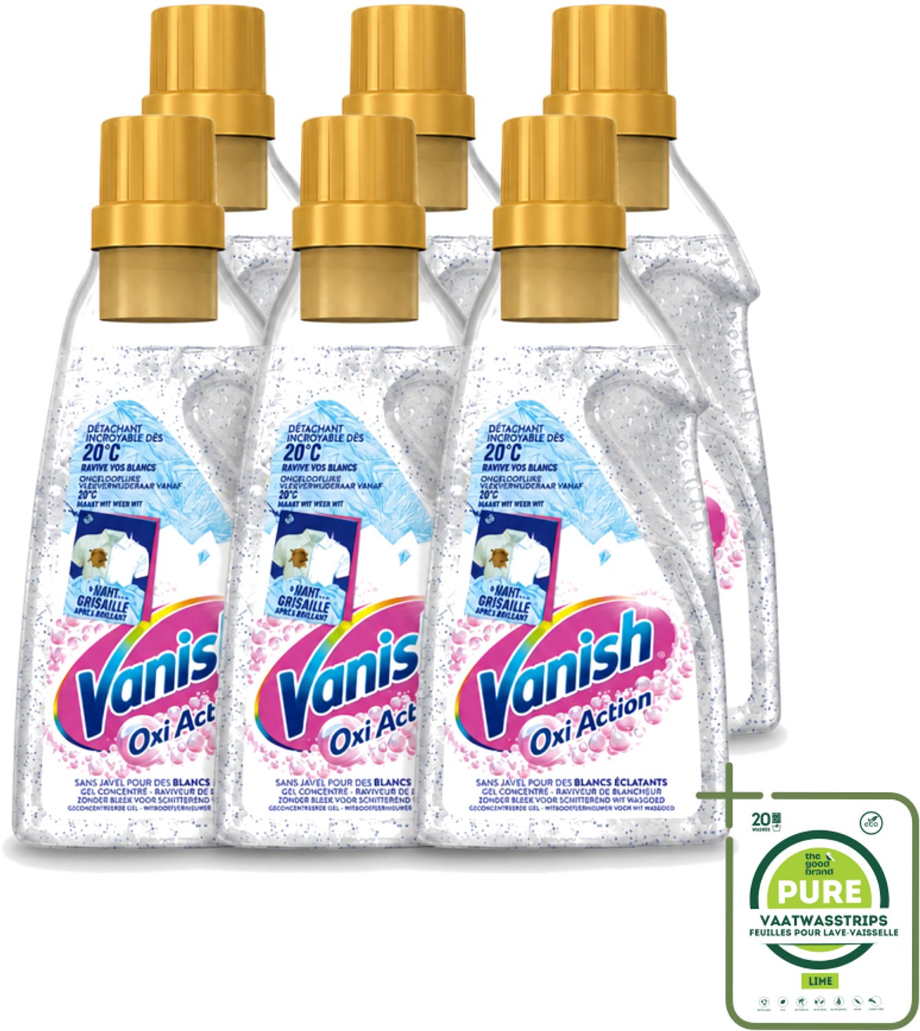 6 x Vanish – Wasbooster Gel – Oxi Action Whitening – 750 ml - Grootverpakking - Vaatwasstrips - Wasbooster - Witte Was - Vlekverwijdering - Wasprogramma - Zuurstof