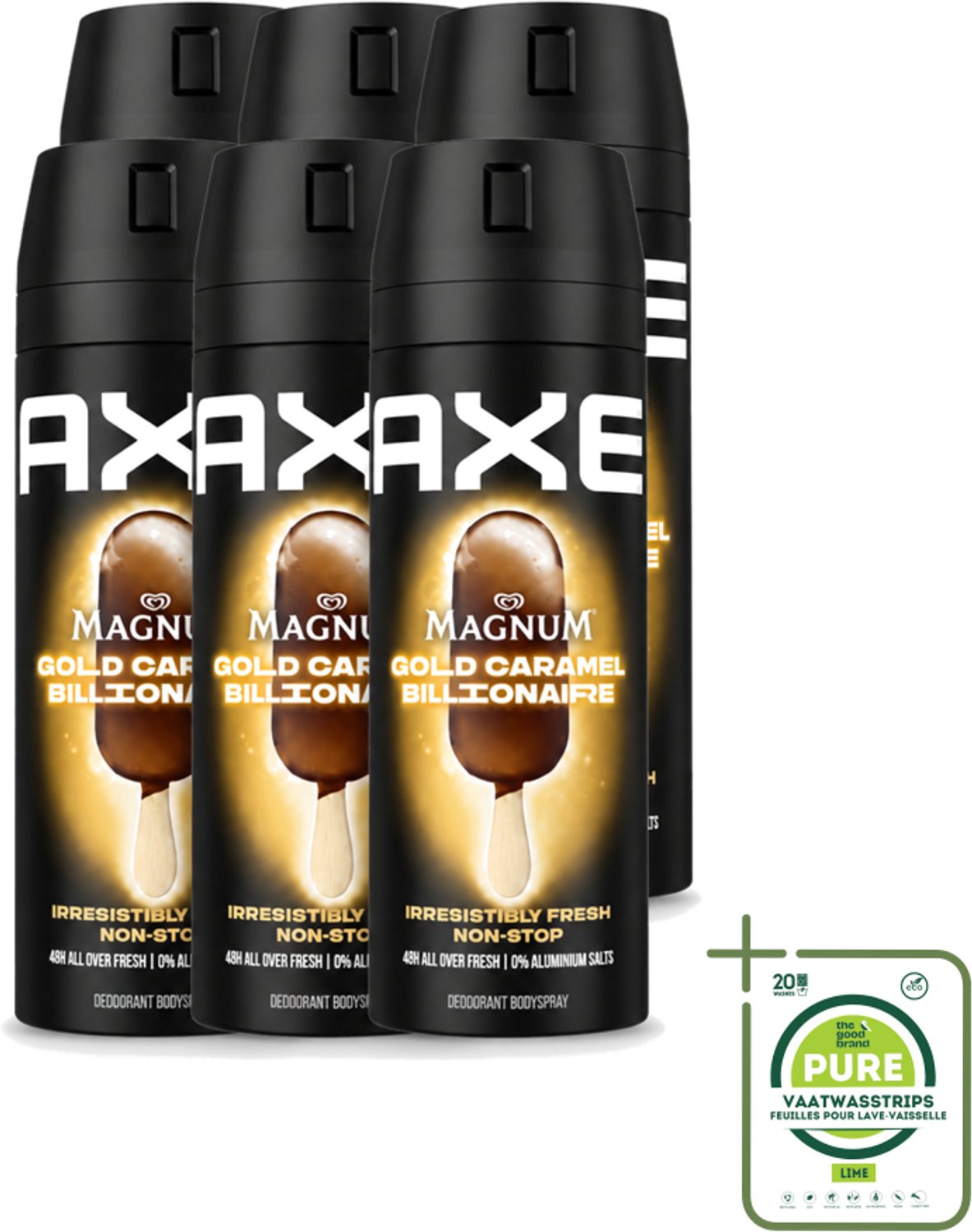 6 x Axe – Deodorant Bodyspray – Magnum Gold Caramel Billionaire – 150 ml - Grootverpakking - Deodorant - Bodyspray - Luxe Geur - Chocolade Geur - Karamel Geur