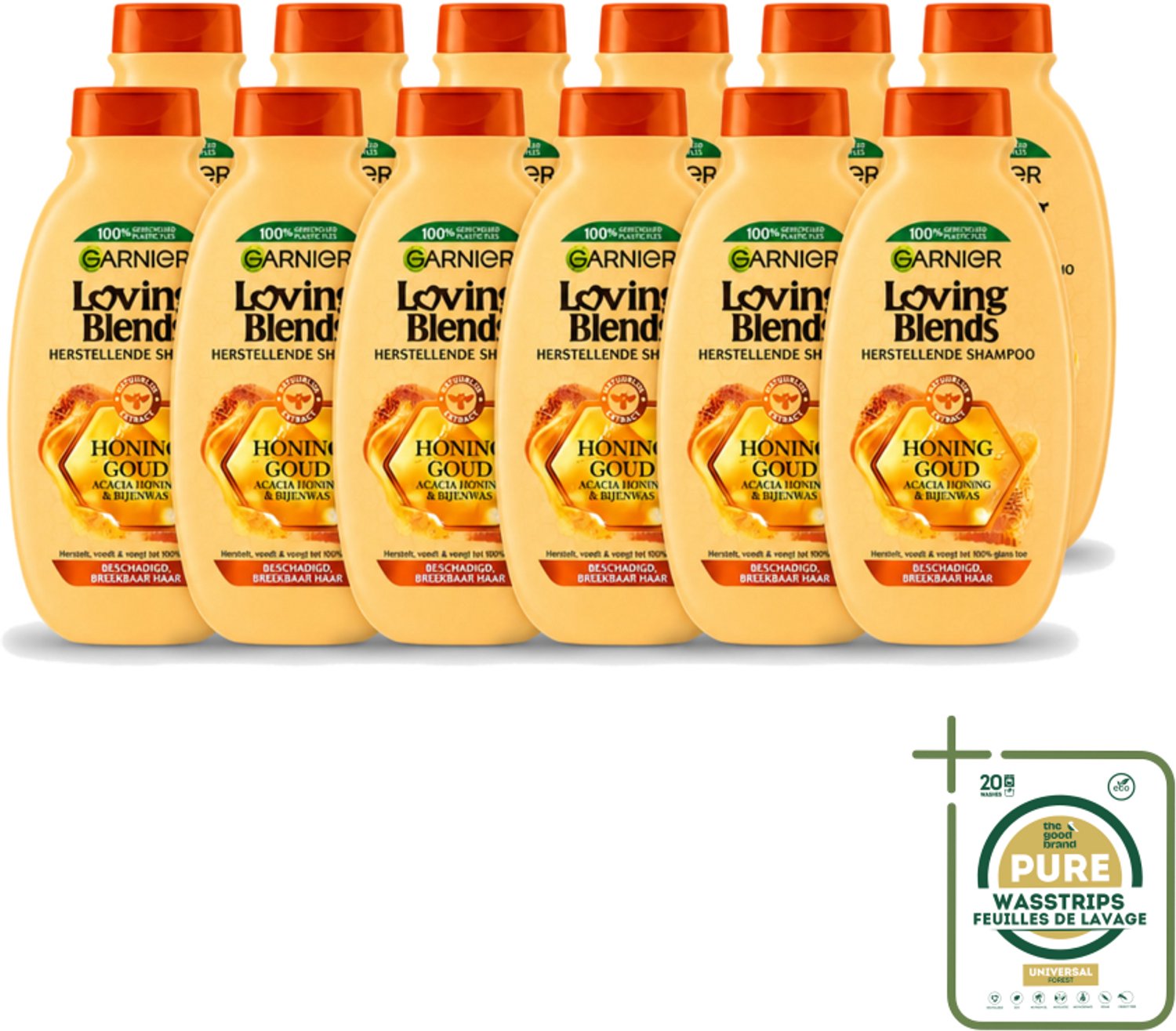 12 x Garnier - Loving Blends - Shampoo - Honing Goud - Beschadigd & Breekbaar Haar - 300 ml - Wasstrips - Beschadigd Haar - Breekbaar Haar - Honing Shampoo - Haar Herstellen - Haar Beschermen