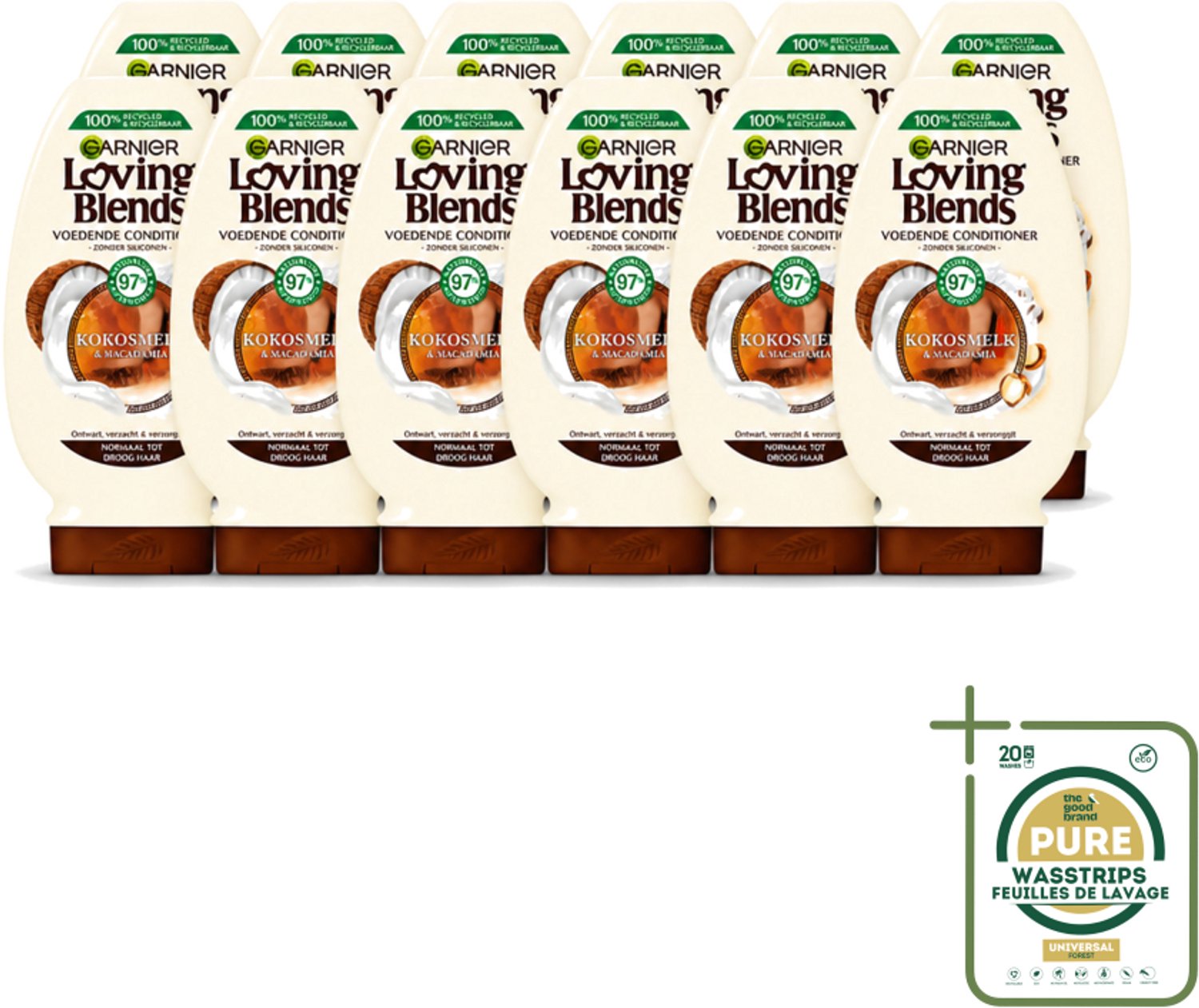 12 x Garnier - Loving Blends - Conditioner - Kokosmelk & Macadamia - Normaal tot Droog Haar - 250 ml - Wasstrips - Conditioner Kokosmelk Macadamia - Voeding Haar - Droog Haar Conditioner - Natuurlijke Conditioner - Kokosmelk Haar