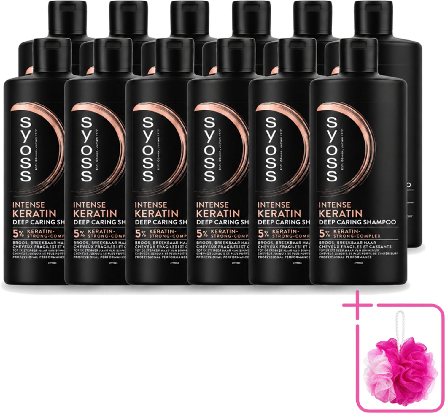 12 x Syoss – Shampoo – Keratin Deep Caring – 440 ml - Bulkverpakking - Keratine shampoo - Douchemop - Haarversterking
