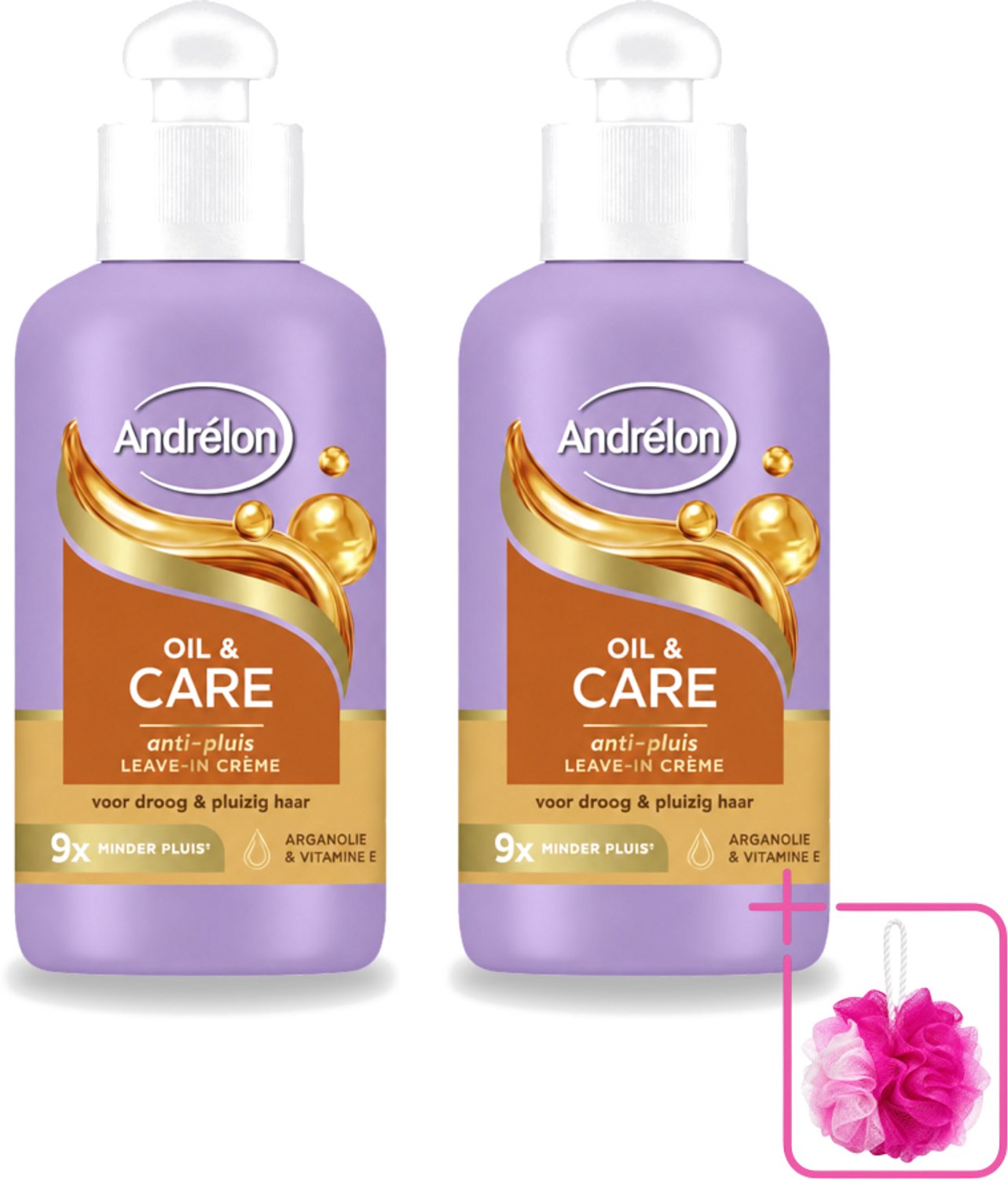 2 x Andrélon – Leave-In Crème – Oil & Care – 200 ml - Bulkverpakking - Haarkruid - Douchemop - Anti-pluis