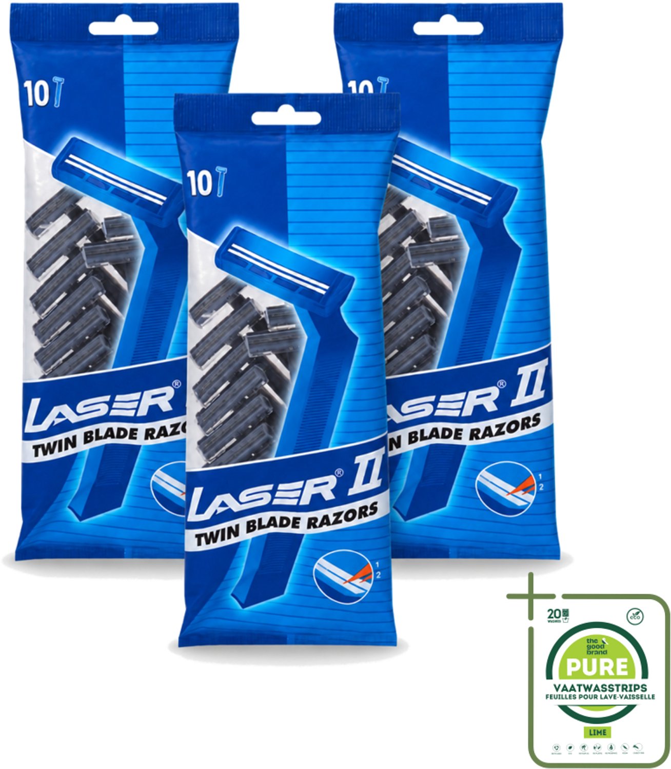 3 x Laser 2 - Ready Razor - Wegwerp - Voor Mannen - 10 Mesjes - Grootverpakking - Scheermesjes - Wegwerp Scheermesjes - Laser Scheermesjes - Scheerbeurt - Scheermes