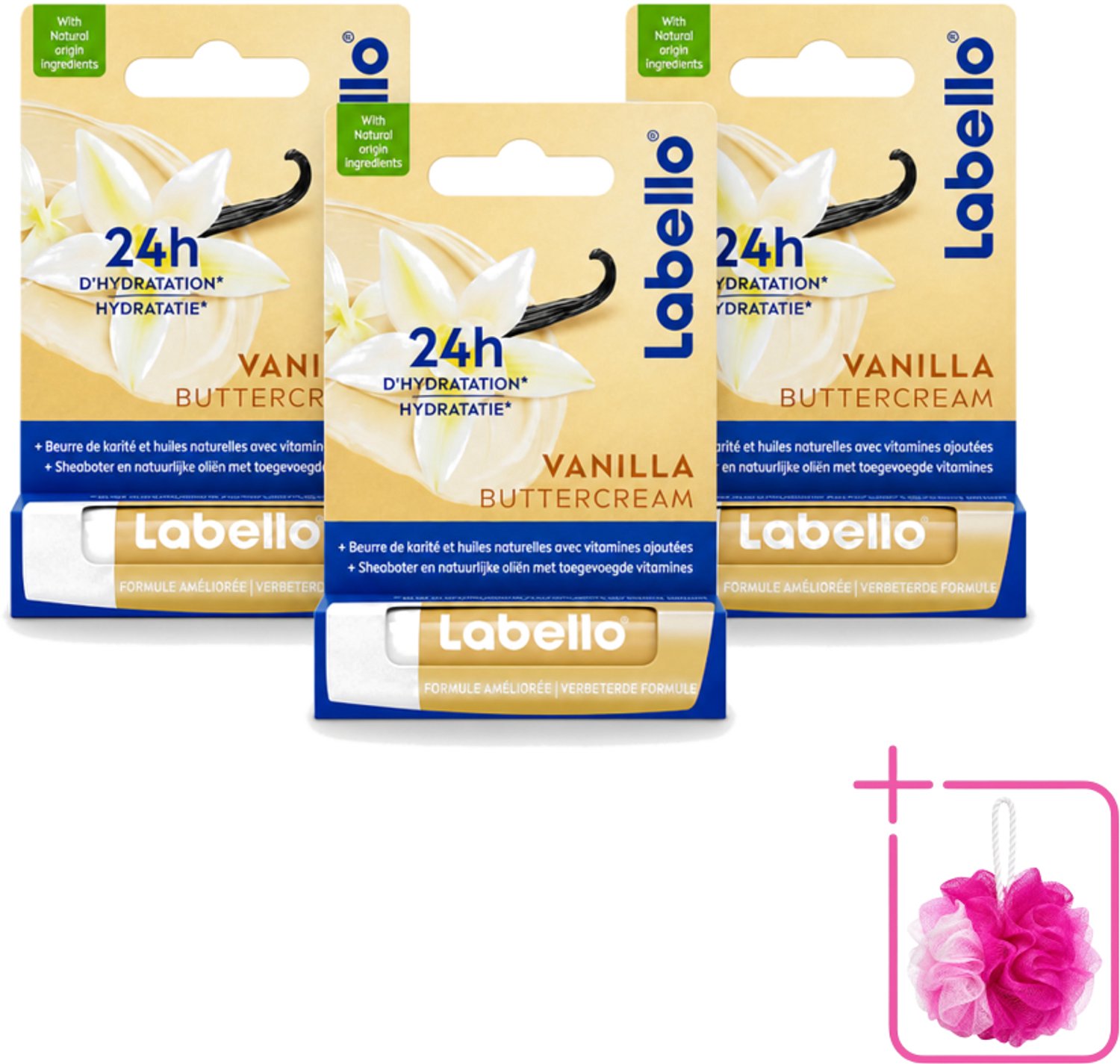 3 x Labello - Vanilla Buttercream - Lippenbalsem - Verzorgend & Verzachtend - 4.8 g - Bulkverpakking - Lippenbalsem - Douchemop - Hydratatie