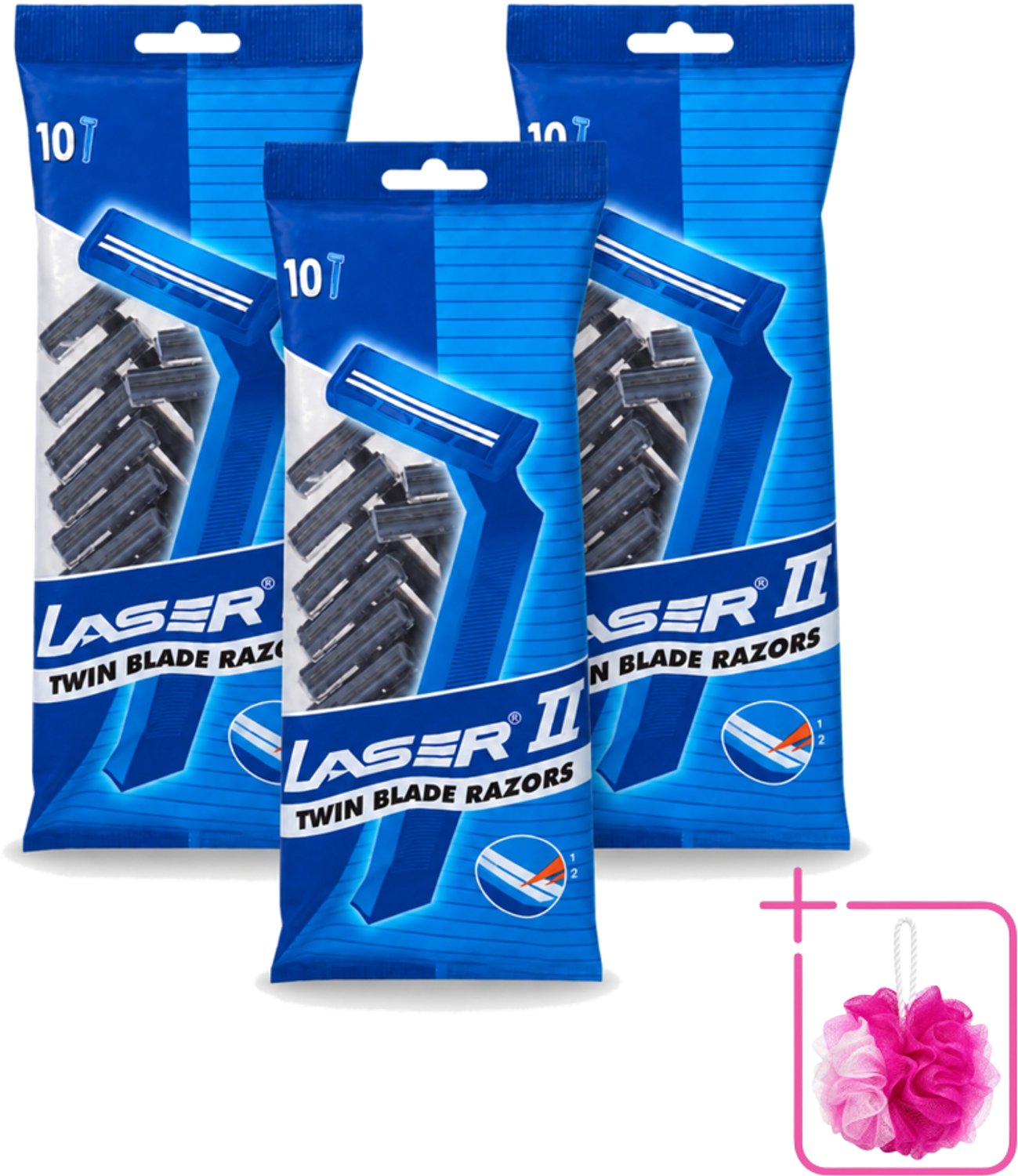 3 x Laser 2 - Ready Razor - Wegwerp - Voor Mannen - 10 Mesjes - Bulkverpakking - Scheermesjes - Wegwerp scheermesjes