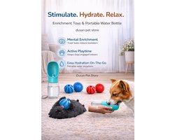 Hondenspeelgoed 4-delig – 2 Knijpballen en 2 Traktatieballen – Inclusief 300 ml Draagbare Waterfles – Interactief Speelgoed voor Honden