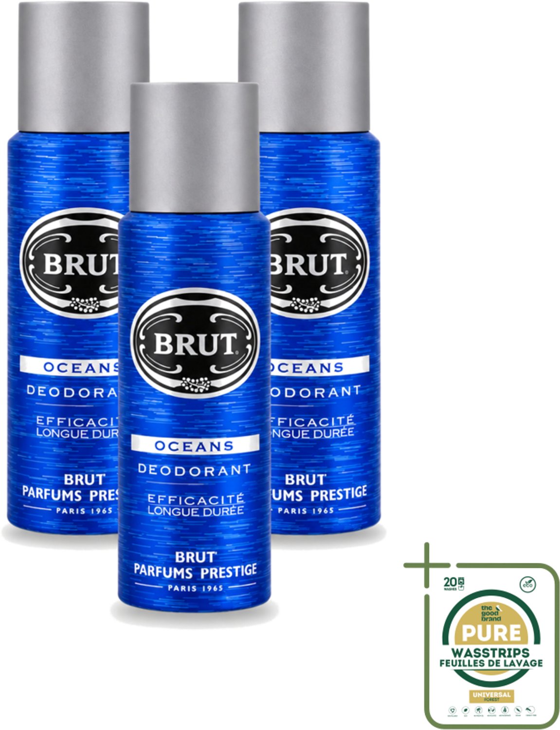 3 x Brut - Deodorant - Spray - Oceans - Fris & maritiem aroma - 200ml - Wasstrips - Deodorant Spray - Fris Aroma - Maritiem Aroma - Aquatisch Aroma - Zweetbestendig