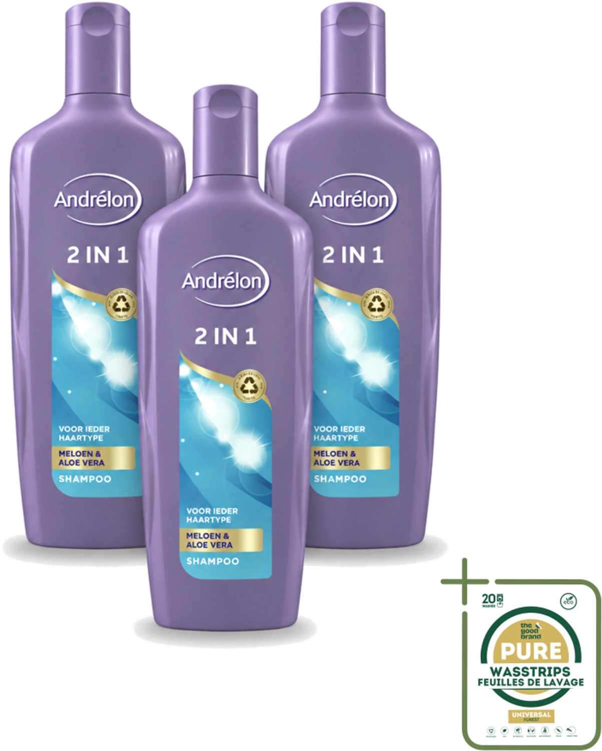 3 x Andrélon - 2-in-1 - Shampoo - Reinigt & Verzorgt - 300 ml - Wasstrips - 2-in-1 Shampoo Conditioner - Haartype - Haartype - Haartype - Haartype