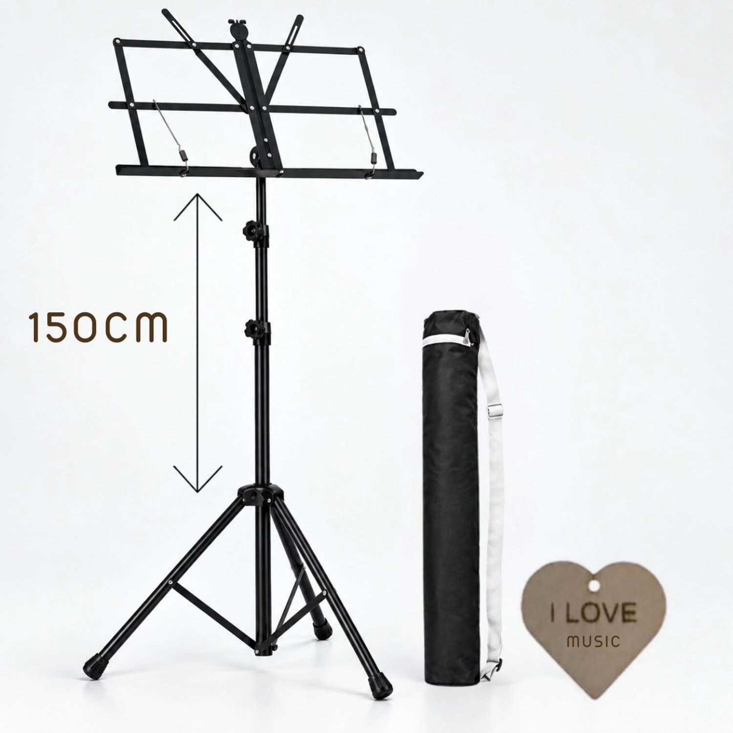 Specter Professionele Extra Hoge Lessenaar tot 150 cm – Opklapbare Muziekstandaard voor Bladmuziek – Met Draagtas & Specter Sleutelhanger