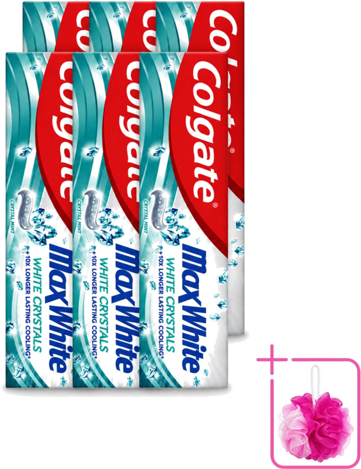 6 x Colgate - Max White - Whitening Crystals - Tandpasta - 100ml - Bulkverpakking - Witte tanden - Douchemop - Tanden reinigen