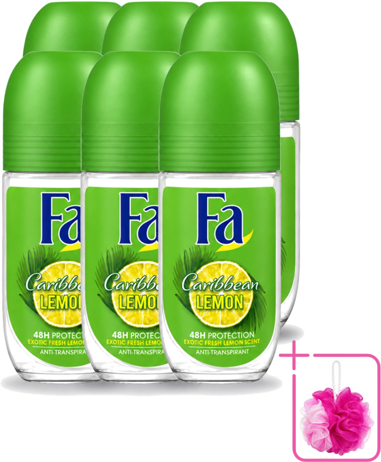 6 x Fa - Deodorant Roller - Caribbean Lemon - Verfrissend - 48 uur Bescherming - Citrusachtig - 50 ml - Bulkverpakking - Deodorant roll-on - 48 uur bescherming