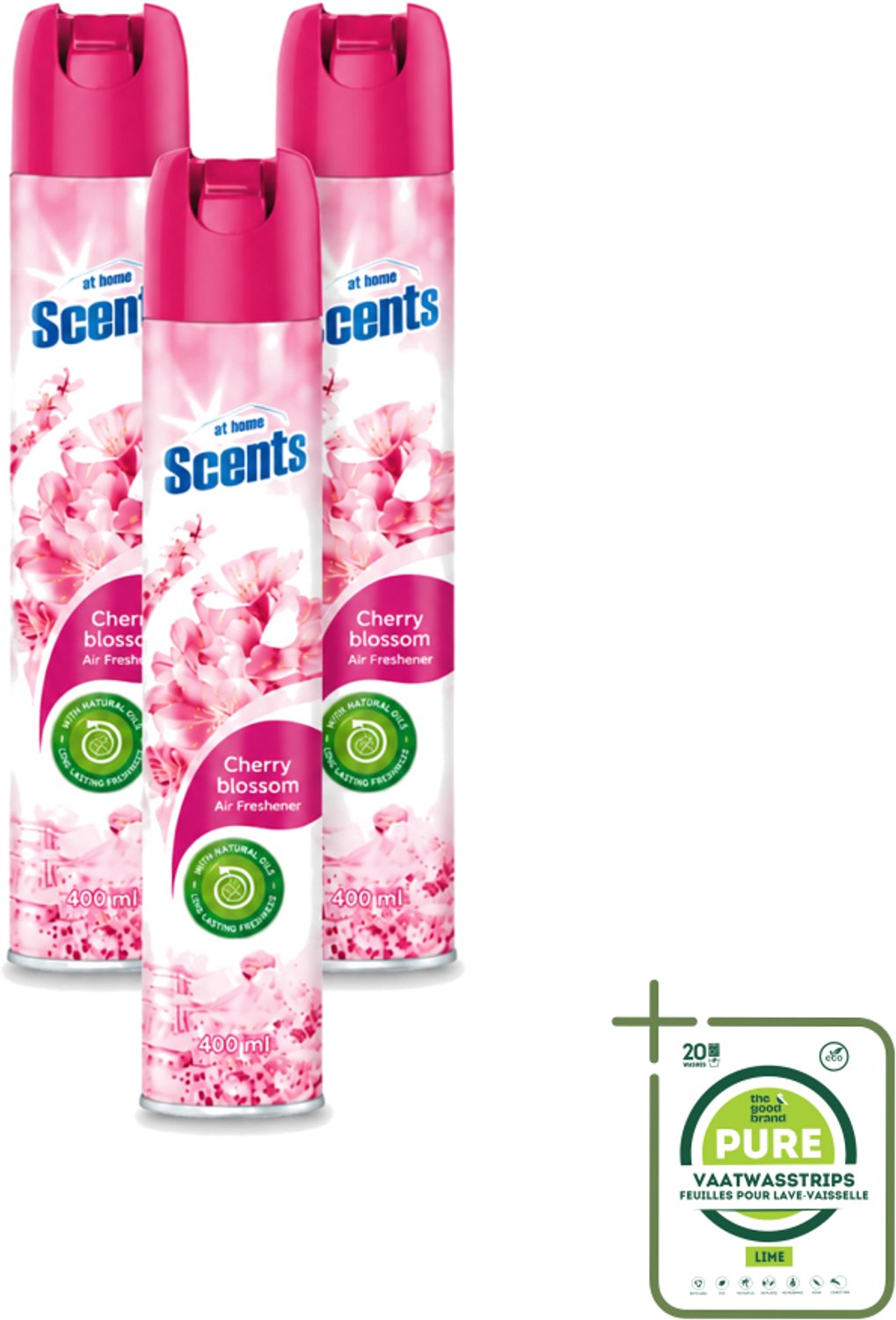 3 x At Home – Luchtverfrisser Spray – Cherry Blossom – Fris Bloemig - 400 ml - Grootverpakking - Luchtverfrisser - Kersenbloesemgeur - Frisse Geur - Geurneutraliseren - Luchtverfrisser Cherry Blossom
