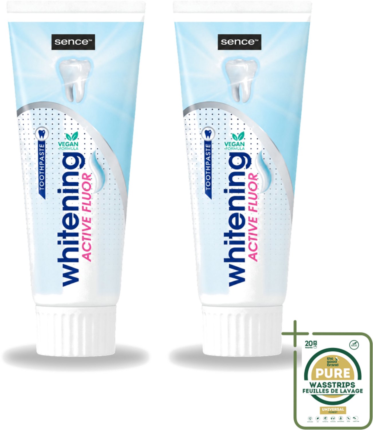 2 x Sence - Whitening - Tandpasta - Met Fluor - 75 ml - Wasstrips - Tandpasta - Witte Tanden - Fluor - Tanden Reinigen - Tanden Verzorgen