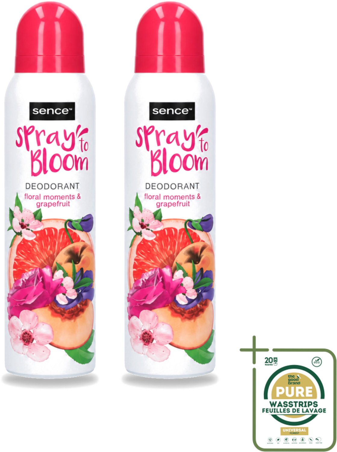 2 x Sence - Floral & Grapefruit - Deodorant - Fris & Fruitig - 150 ml - Wasstrips - Frisheid - Fruitige Geur - Bloemige Geur - Grapefruit - Deodorant