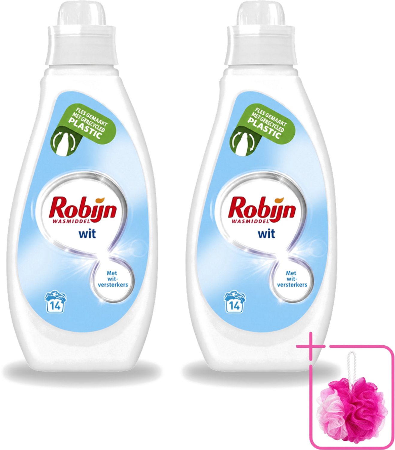 2 x Robijn - Wit - Vloeibaar Wasmiddel - Met Witversterkers - 14 Wasbeurten - 700 ml - Bulkverpakking - Wit wasmiddel - Douchemop - Stralend wit