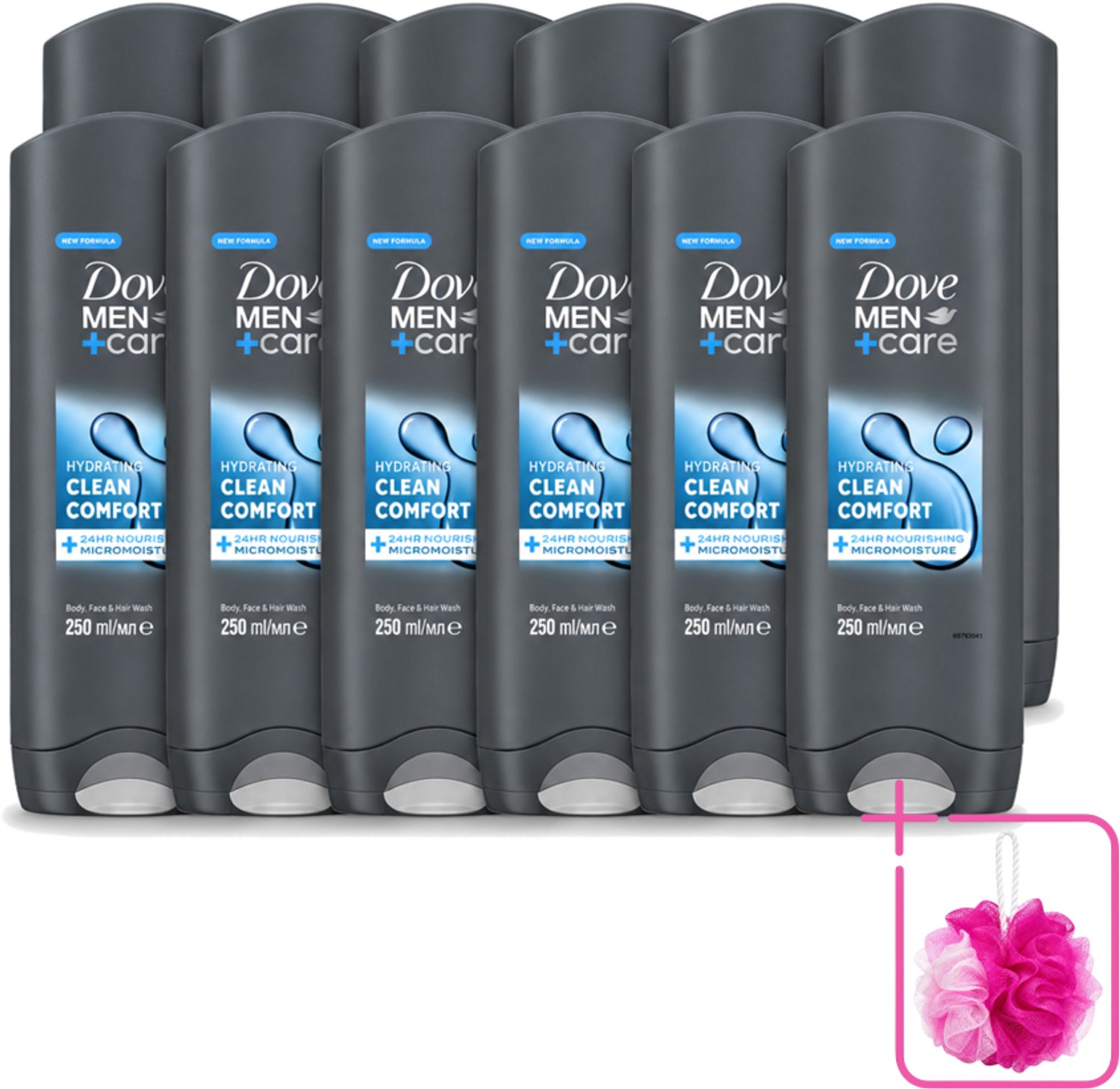 12 x Dove - Douchegel - Men+ Care Clean Comfort - Comfort en verzorging - 250 ml - Bulkverpakking - Douchegel - Douchemop - Fris
