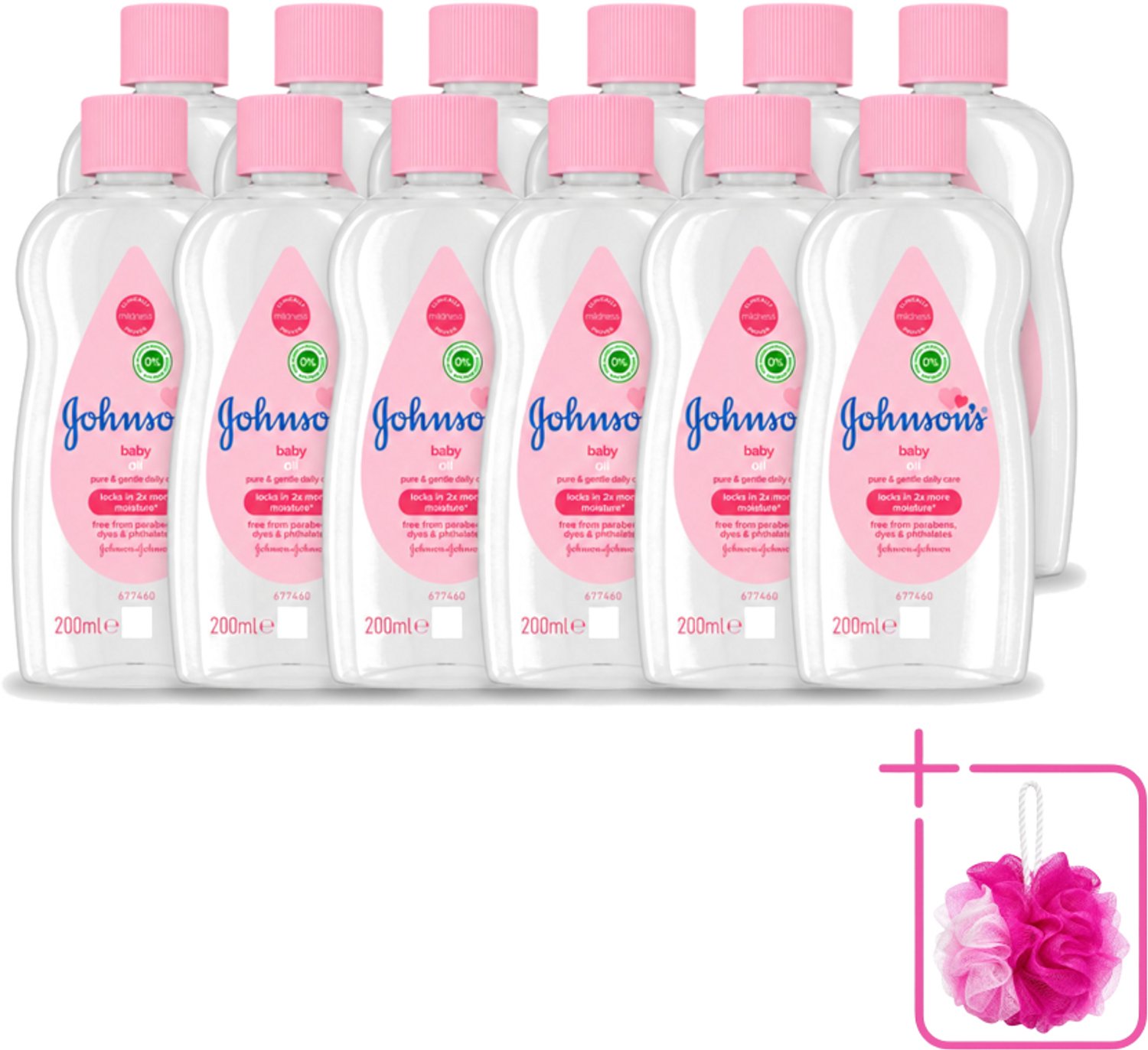 12 x Johnson's - Baby Olie - Puur & Zacht - 200 ml - Bulkverpakking - Babyolie - Douchemop - Babyhuid verzorging