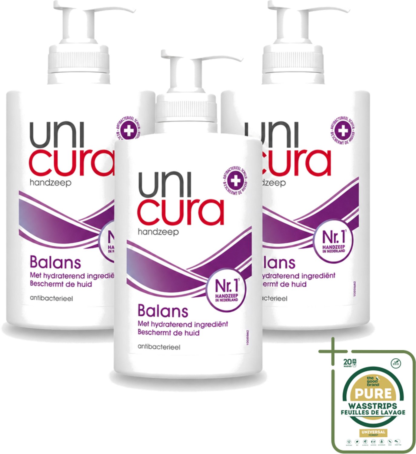 3 x Unicura - Vloeibare Handzeep - Anti Bacterieel - Balans - 250 ml - Wasstrips - Handzeep - Antibacterieel - Handen Reinigen - Huid Verzorgen - Natuurlijke Handzeep
