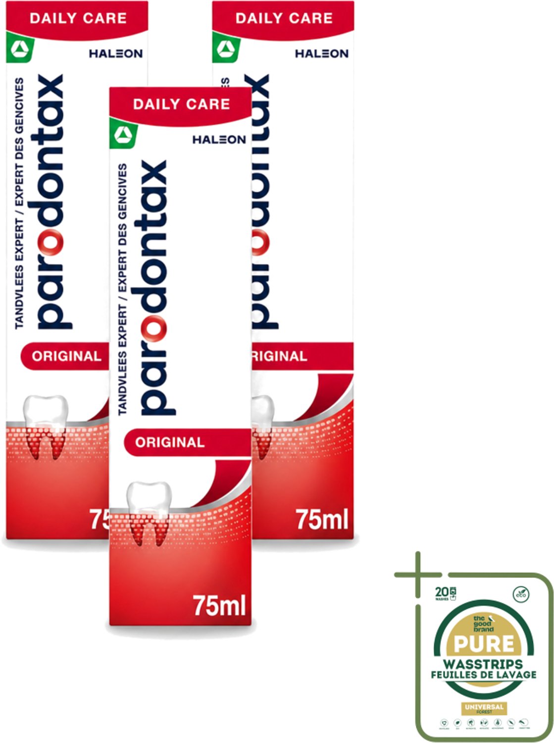 3 x Parodontax - Tandpasta - Original - Versterkt Tandvlees & Verwijdert Tandplak - 75 ml - Wasstrips - Tandpasta - Tandvlees - Tandplak - Bloedend Tandvlees - Fluoridetandpasta