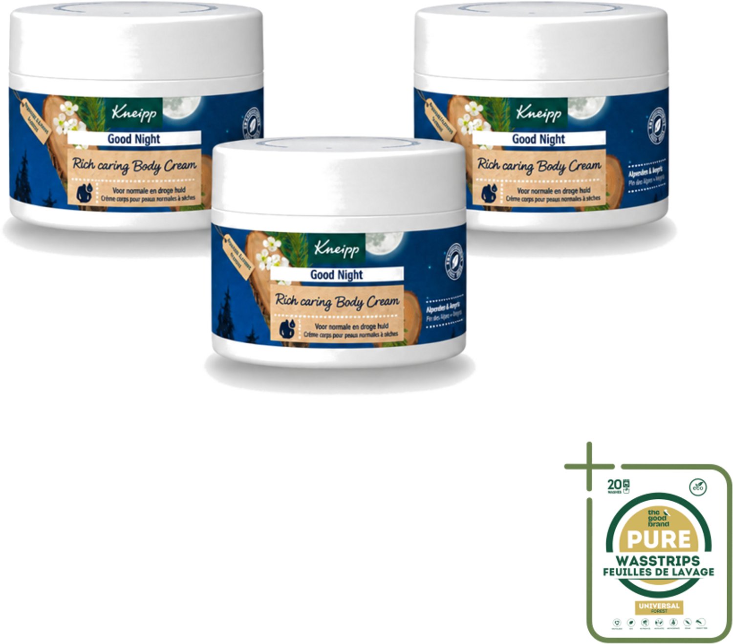 3 x Kneipp – Bodycrème – Good Night Alpenden & Amyris – 200 ml - Wasstrips - Nachtverzorging - Ontspanning - Slaap - Stress - Huidverzorging
