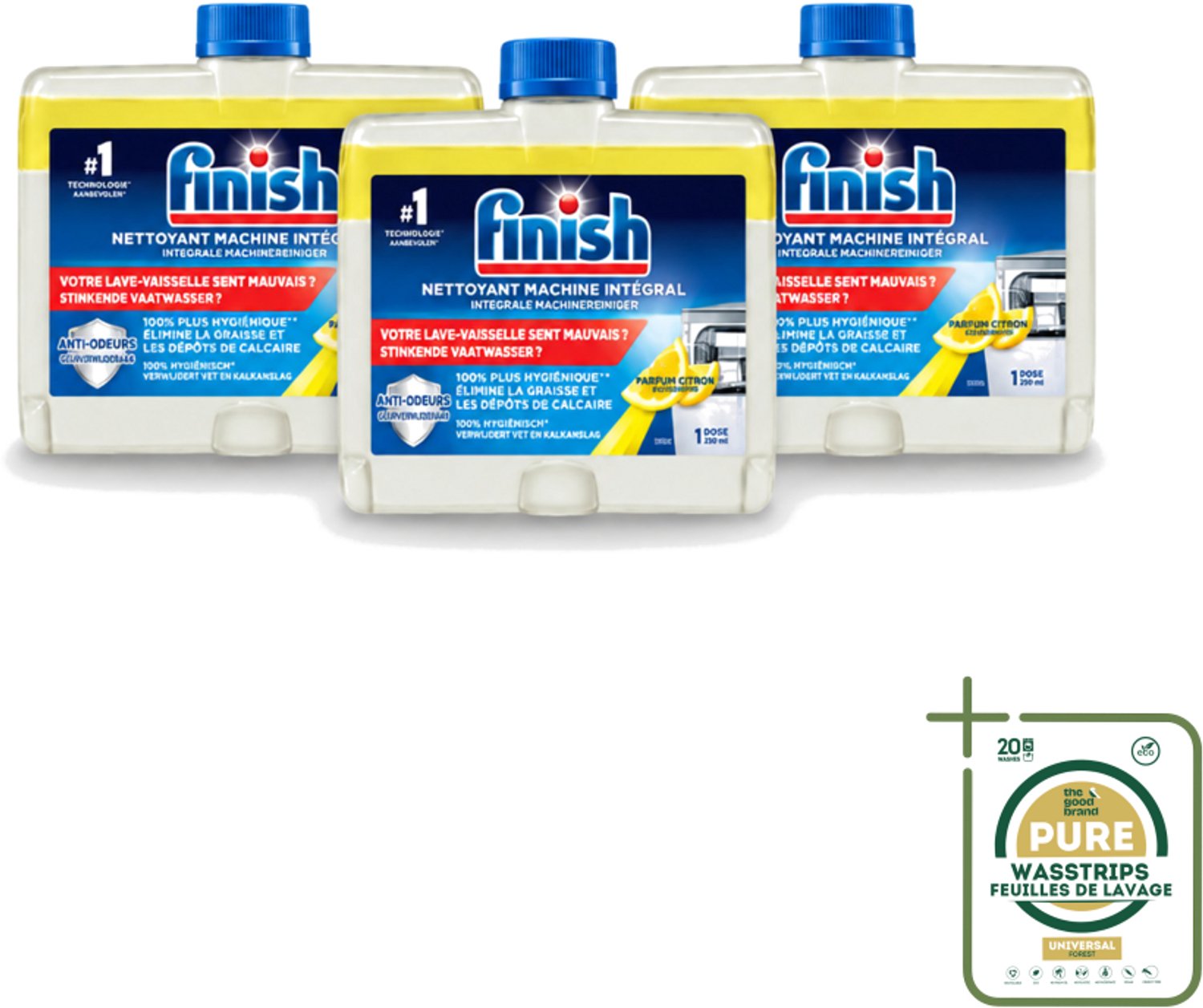 3 x Finish – Machinereiniger – Hygiene Lemon – 250 ml - Wasstrips - Vaatwasser Reinigen - Vaatwasser Hygiëne - Vaatwasser Reinigingsmiddel - Citroengeur - Kalkaanslag Verwijderen