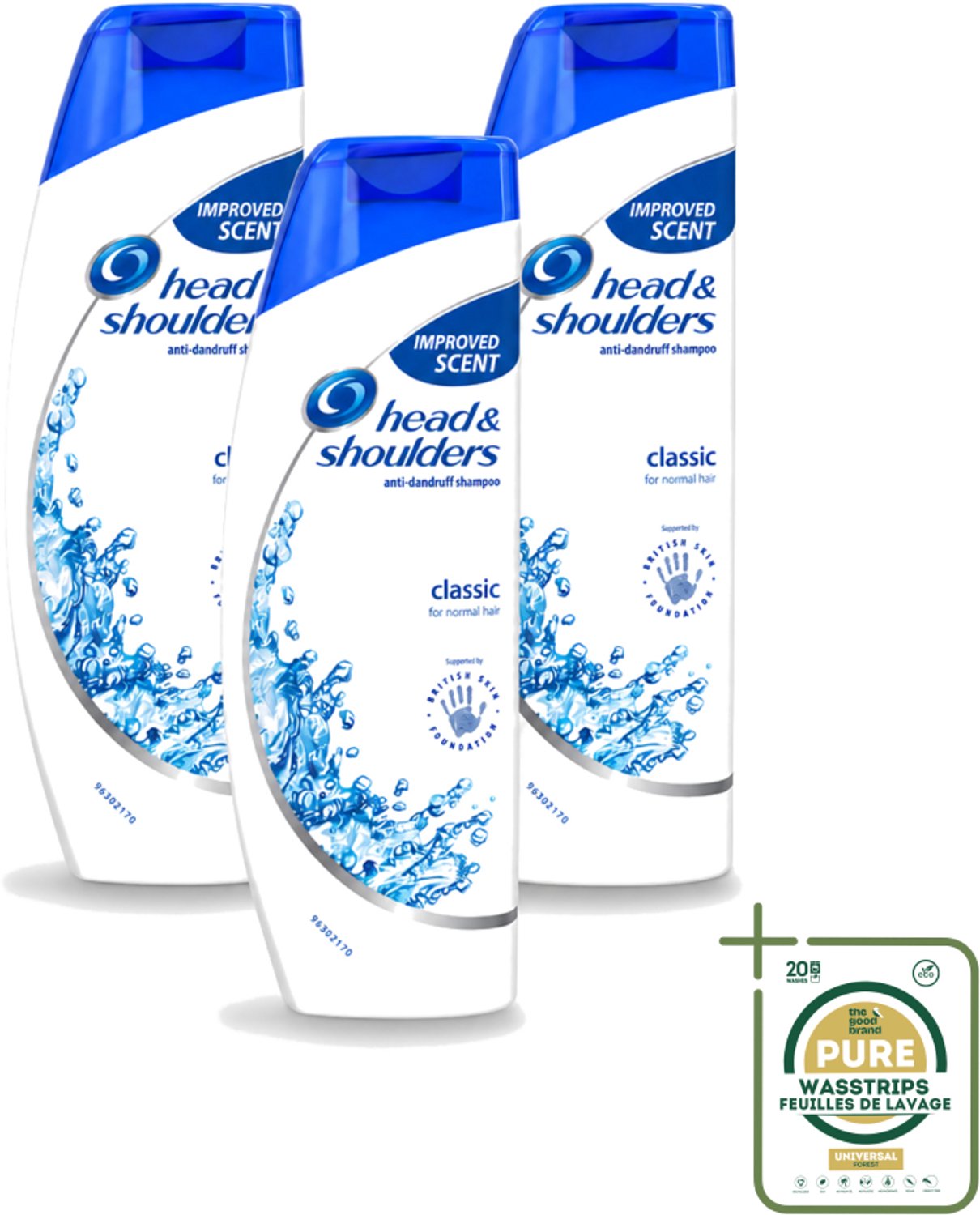3 x Head & Shoulders - Shampoo - Classic Clean - 250ml - Wasstrips - Anti-roos Shampoo - Roosvrij Haar - Fris Haar - Schoon Haar - Hoofdhuid Verzorging
