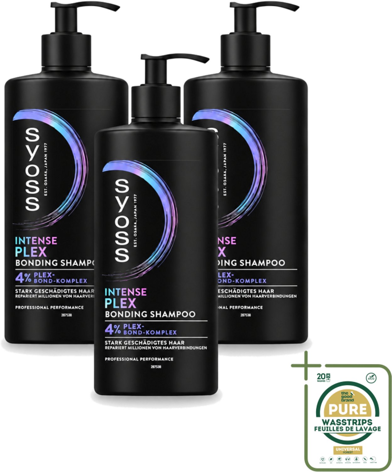 3 x Syoss – Shampoo – Intense Plex – 440 ml - Wasstrips - Haarherstel - Haarversterking - Haarbescherming - Haarbreuk Verminderen - Chemisch Behandeld Haar