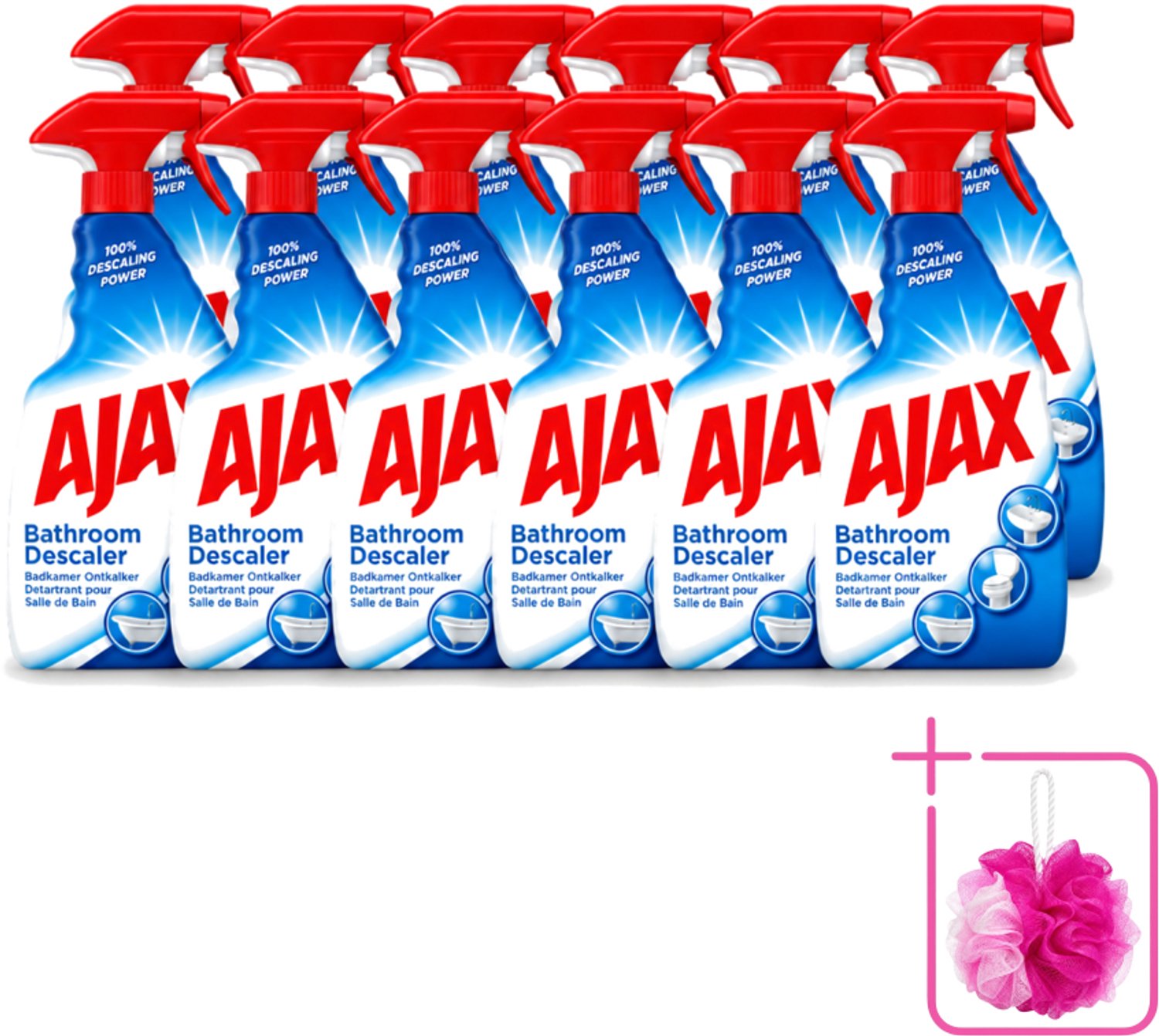 12 x Ajax - Badkamer Ontkalker Spray - Verwijdert Hardnekkig Kalk - 750 ml - Bulkverpakking - Badkamer ontkalker - Douchemop - Ontkalker spray