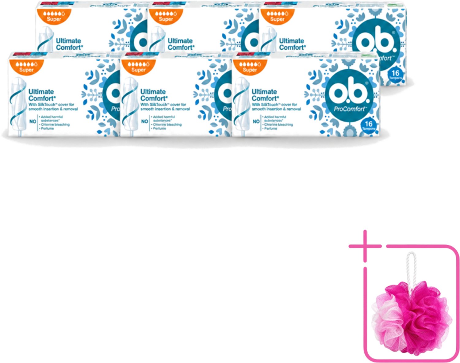 6 x o.b. Tampons - ProComfort Super - Voor Comfort en Zachte Bescherming - 16 Tampons - Bulkverpakking - Tampons - Douchemop - Menstruatiebescherming