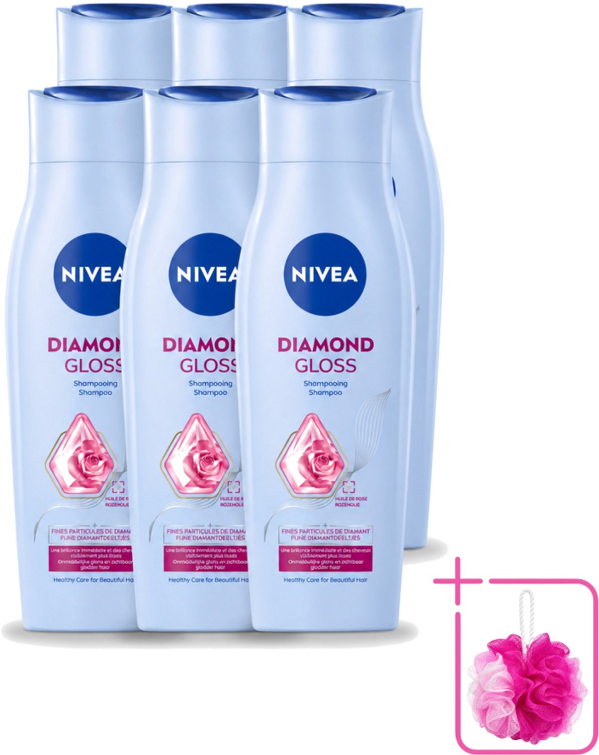 6 x Nivea - Shampoo - Diamond Gloss - 250 ml - Bulkverpakking - Diamanten glans - Douchemop - Haar verzorging