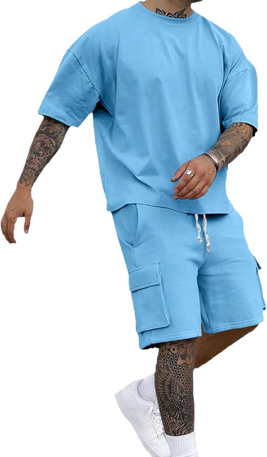 Zomerpak voor heren, 2-delig trainingspak voor de zomer, casual trainingspak met T-shirt met korte mouwen en cargoshorts