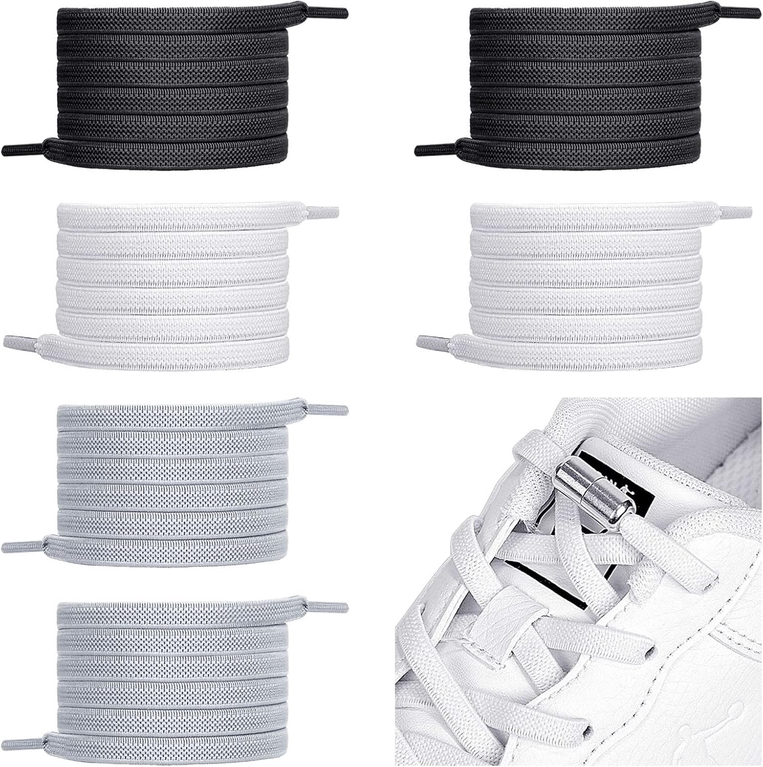 6 Paar Elastische Veters, Plat Veters Zonder Strikken Met Metalen Sluiting, Veters Zonder Stropdassen Voor Sportschoenen En Casual Schoenen