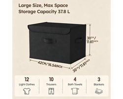 Homsorout Opbergdozen met deksel, set van 4 opbergmanden, stof, opvouwbaar, opbergdozen, kledingkast, organizer, 42 x 30 x 30 cm, vouwbox voor kleding, kubusrek, zwart