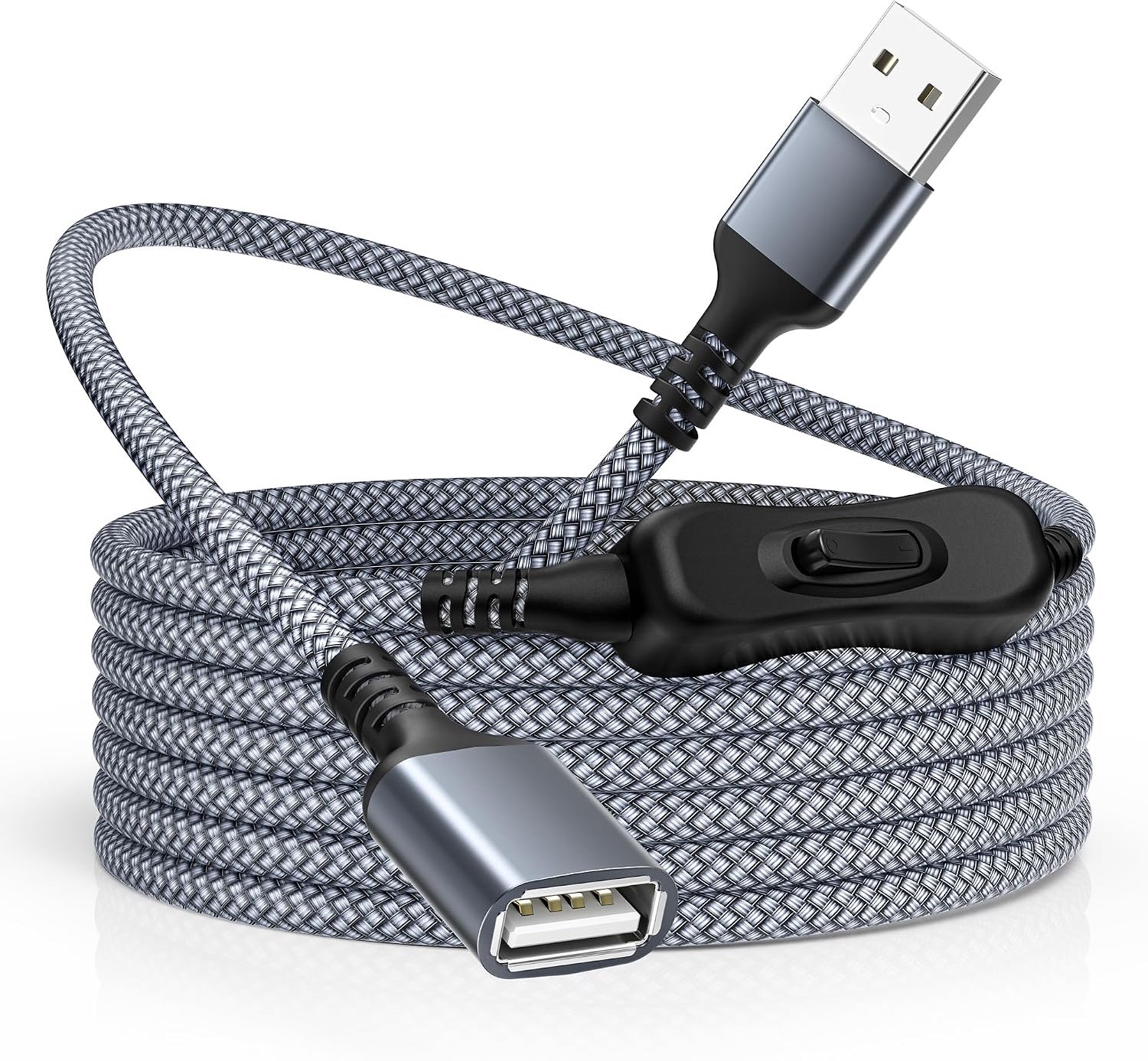 RUXELY USB-A Verlengkabel Male-Female met Aan/Uit-Schakelaar 1 M | USB-A-verlengkabel voor data en stroom,Type A kabel met Aan/Uit-schakelaar voor LED-lamp,USB-stick,Toetsenbord,Muis,USB-stick