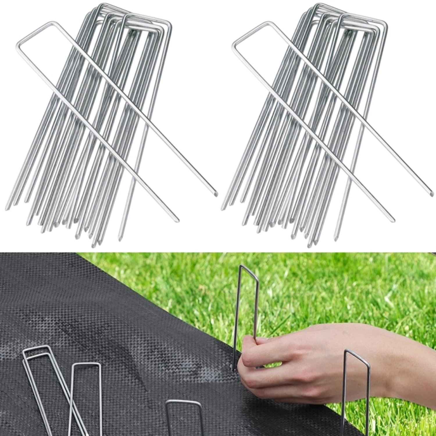 50 stuks-U-vormige grondpinnen - tuingrondpinnen - grondbedekkerspinnen - mulchpinnen - bevestigingsclips voor gazondoek - geschikt voor het bevestigen van onkruidwerend doek - landschapsdoek - gaasmatten - zilver - 10*4 cm