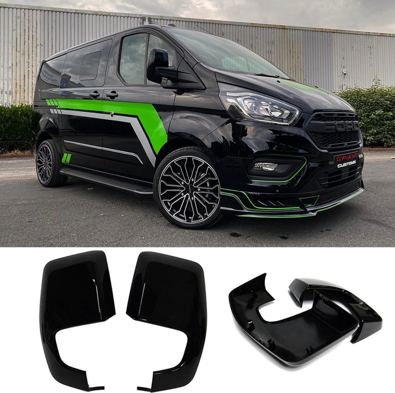 Zwarte glanzende gepolijste zijdeurs spiegelkap vervanging links rechts voor 2012-2023 Ford Transit Custom Tourneo Custom