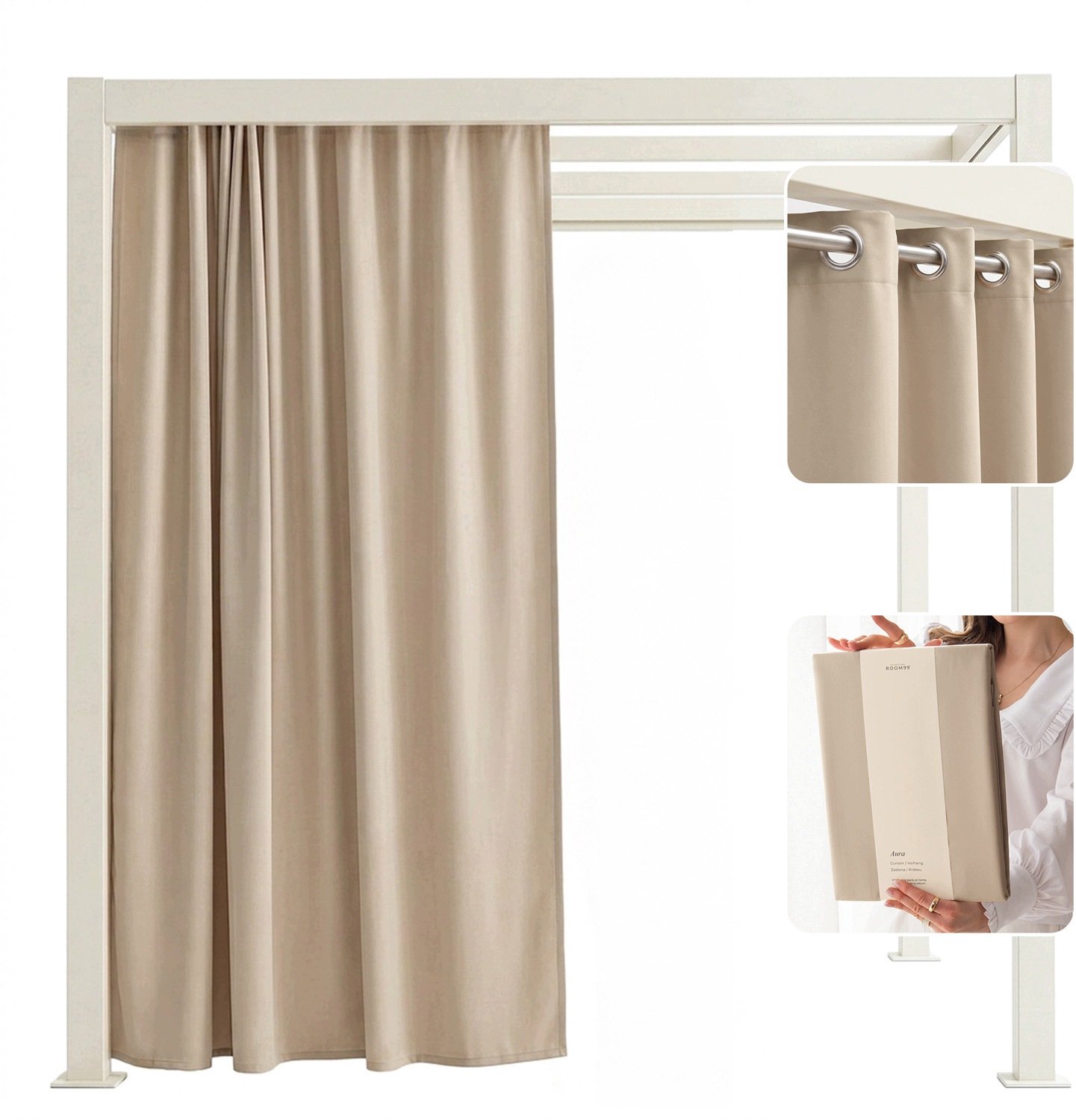 Room99 Terrasgordijn Beig 180x250cm Waterdicht met Ringen