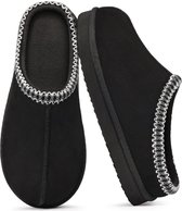 Olanly - Dames Pantoffels - Suède Zachte Winterpantoffels - Open Slippers - Anti-slip - Zwart - 38-39 - Geschikt voor voetlengte van 23,5 cm