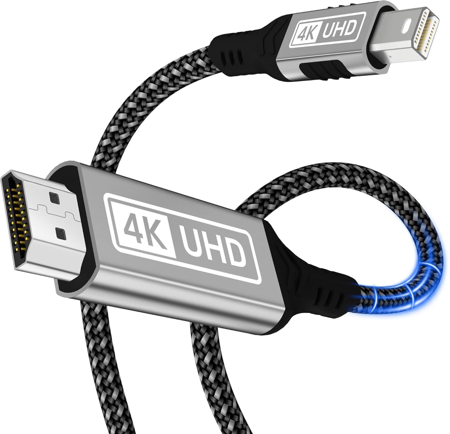 4K Mini DisplayPort naar HDMI-kabel,[2K 60Hz,1080P@120Hz,aluminium behuizing] voor Thunderbolt 1/2 (Mini DP) gevlochten nylon HDMI-kabel compatibel met MacBook Air,MacBook Pro,iMac,Surface Pro,XPS 2M