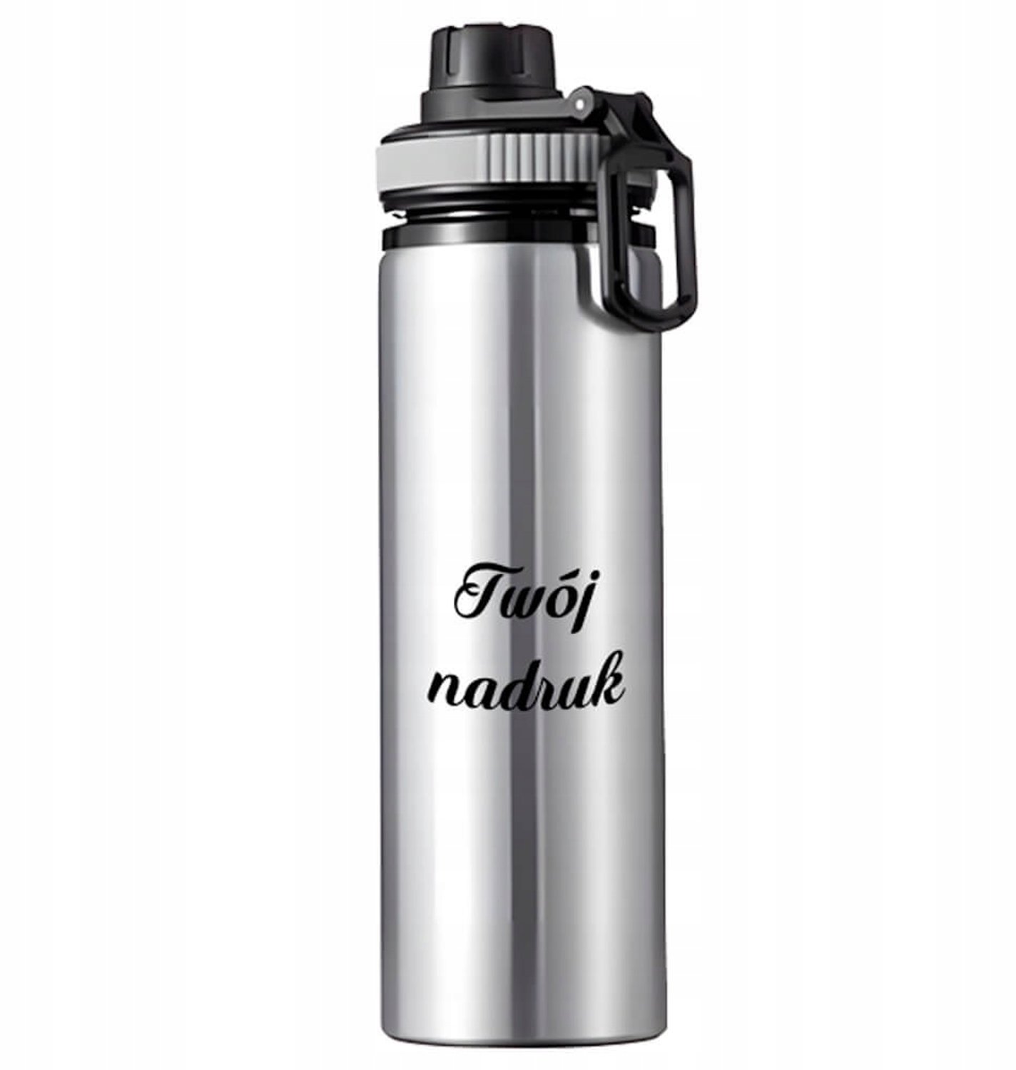 Merkloos Zilveren Bidon 850ml met Grijze Band, Handvat & Tuit