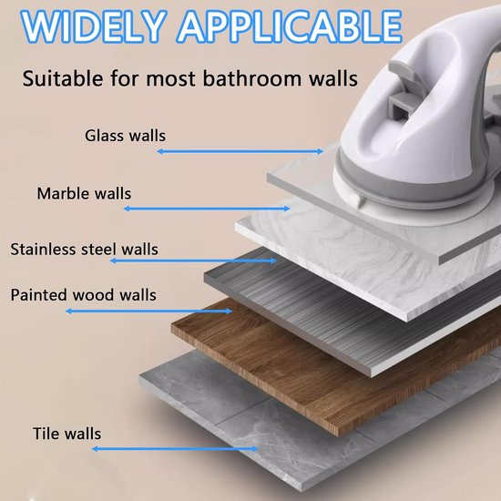 2 stuks zuignapgrepen, douchegreep met zuignap, veiligheidsgreep voor badkamer, zonder boren, afneembaar, wc-steunstang, douche, voor ouderen, gehandicapten, kinderen (wit + grijs) — afbeelding 2