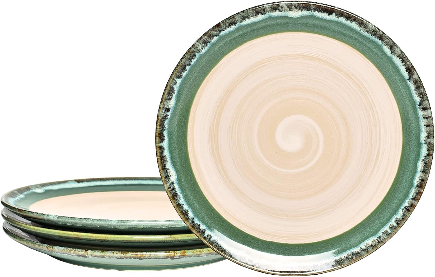 Bosmarlin Aardewerk dinerborden, 26,7 cm, set van 4 voor salade, pasta, dessert, magnetron en vaatwasmachinebestendig (groen, 26,7 cm)