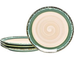 Bosmarlin Aardewerk dinerborden, 26,7 cm, set van 4 voor salade, pasta, dessert, magnetron en vaatwasmachinebestendig (groen, 26,7 cm)