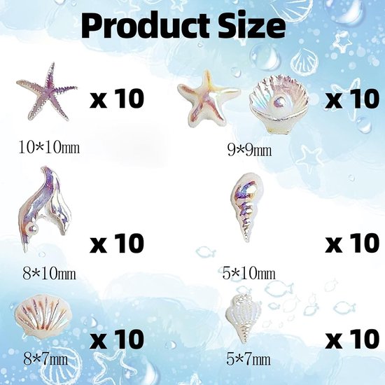 70 stuks nail art bedels zomer zee nageldesign van hars, nail art mini nageldecoratie stenen 3D nail art glitterstenen nagels kleurrijke strass-steentjes kleine zeester schelp nagelsieraden set — afbeelding 5