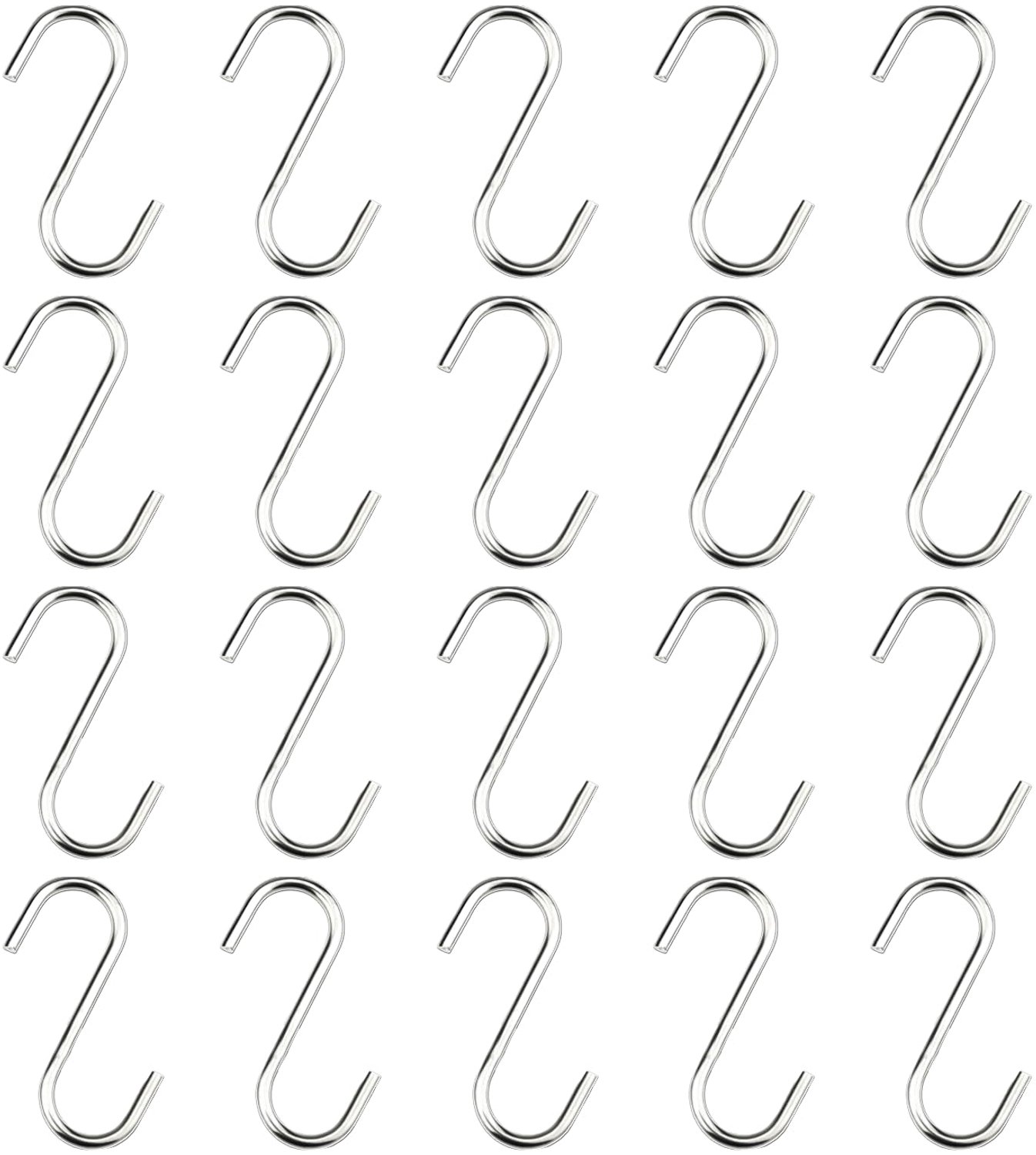SLEEKEE 20 stuks S-vormige metalen haken, keukenhaken, slaapkamerhaken, afneembare opberghaken, spoorloze multifunctionele haken voor keuken, slaapkam